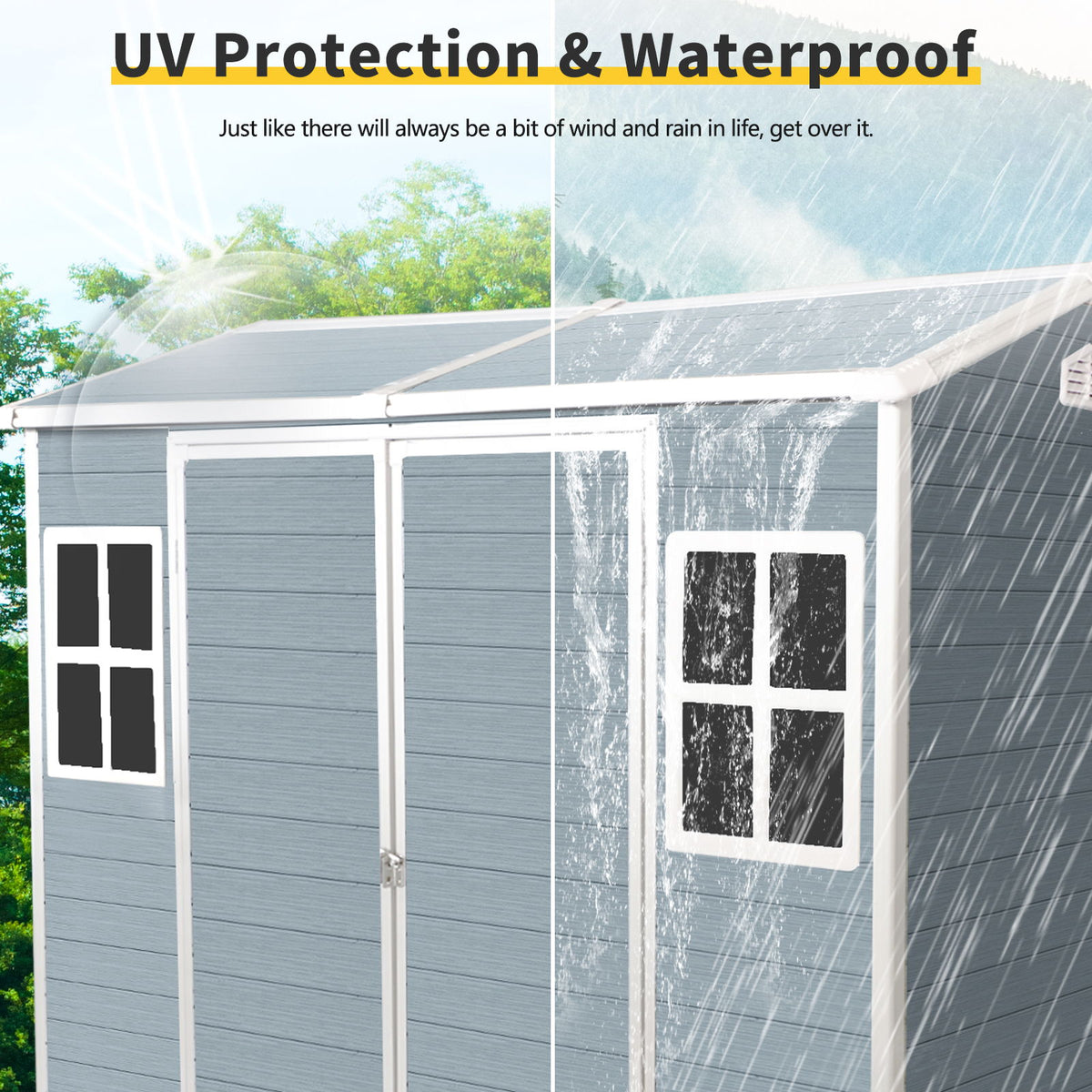 8 X 4Ft Resin Outdoor Storage Shed With Two - Window And Double - Door, Plastic Shed With Floor For Gargen, Patio, Yard, Lawn - Gray