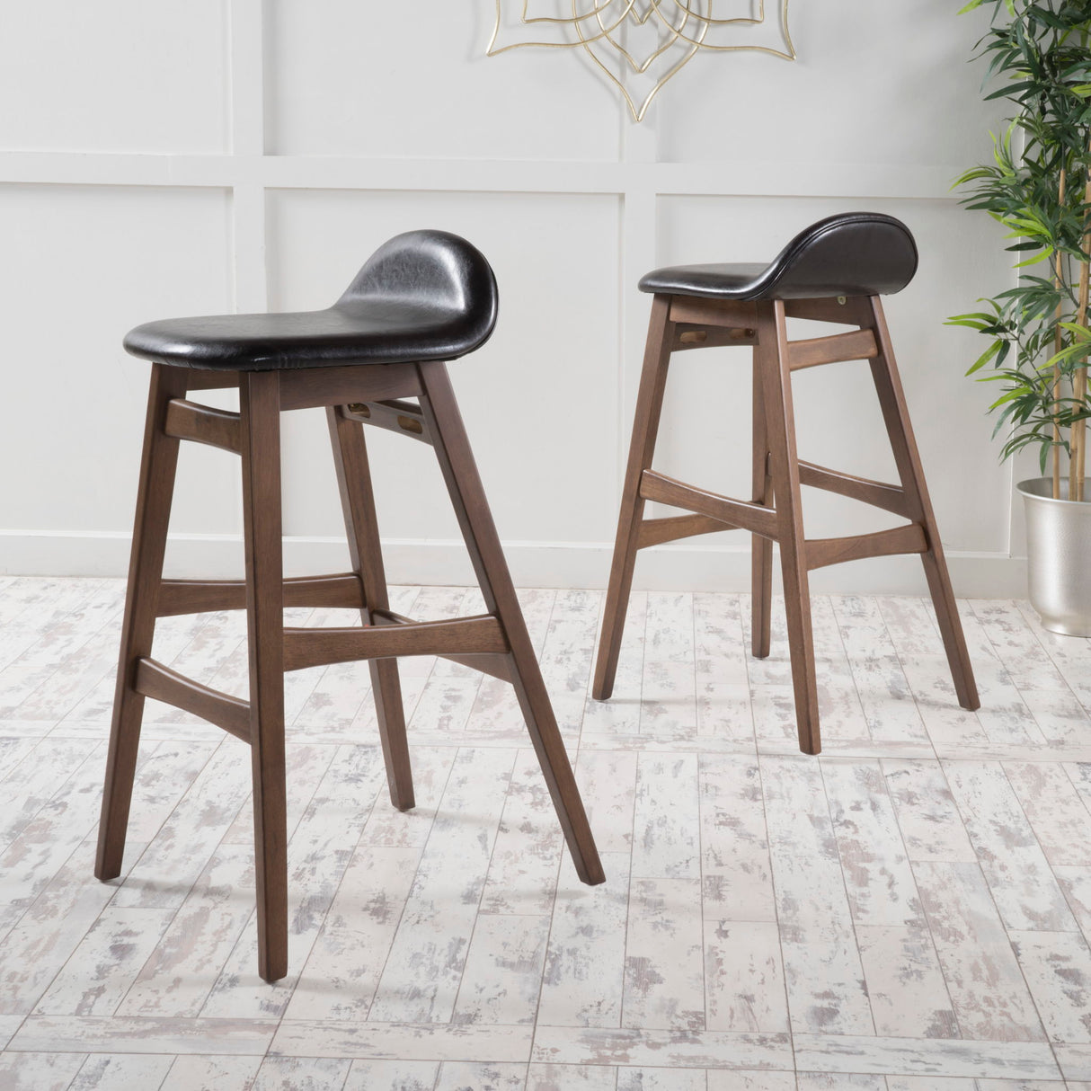 Contemporary Bar Stool With Stylish Seat And Small Backrest - Dark Brown