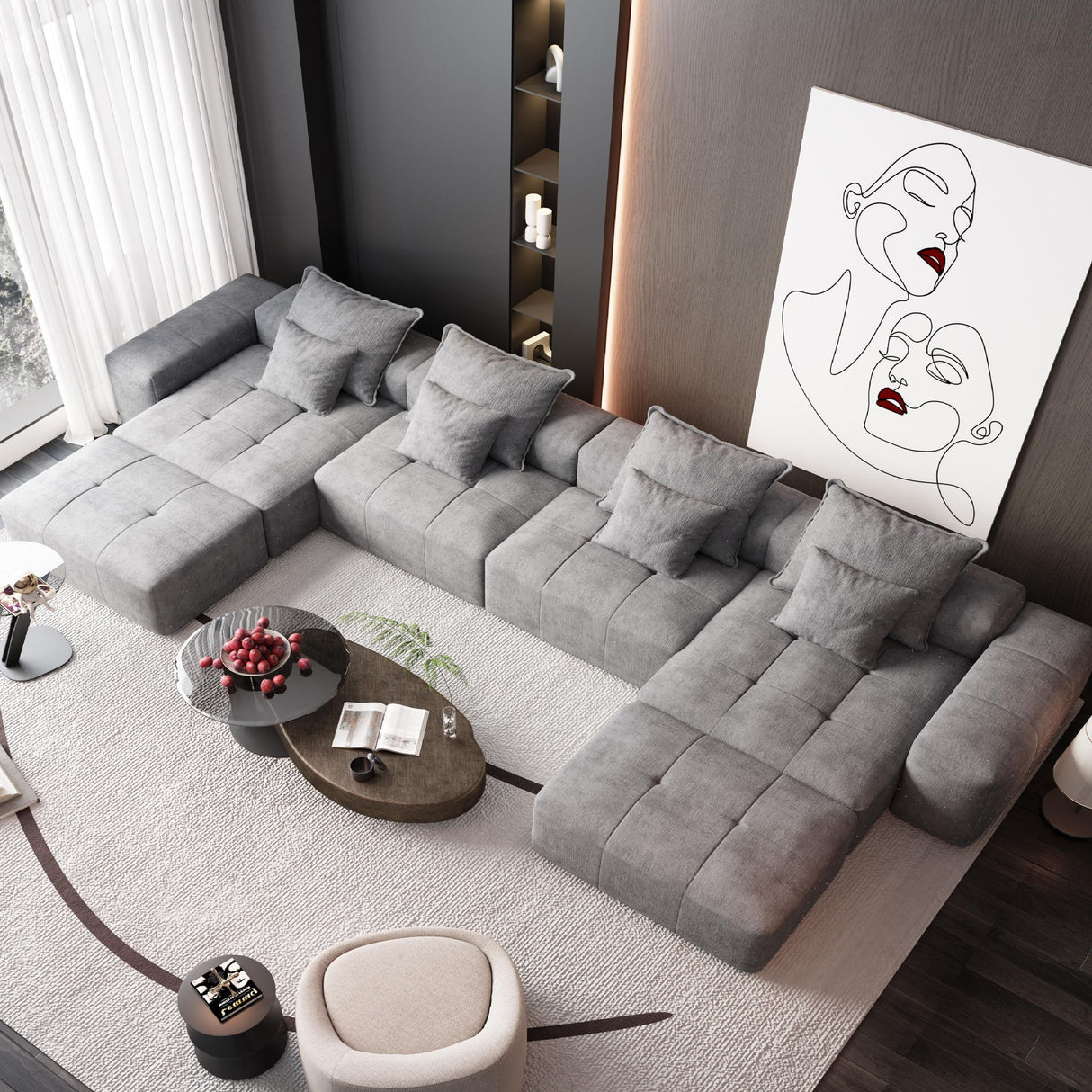 Modern Oversized, Modular Sectional Sofa With Pillows