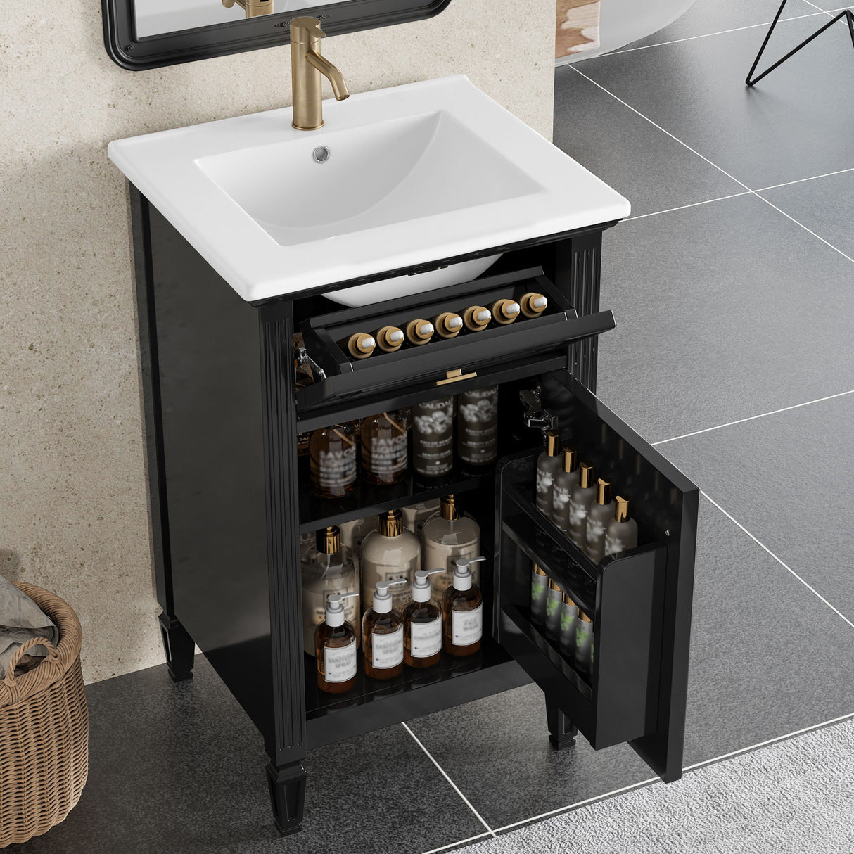 Bathroom Vanity With Sink, Adjustable Shelf, Tilt-Out Drawer