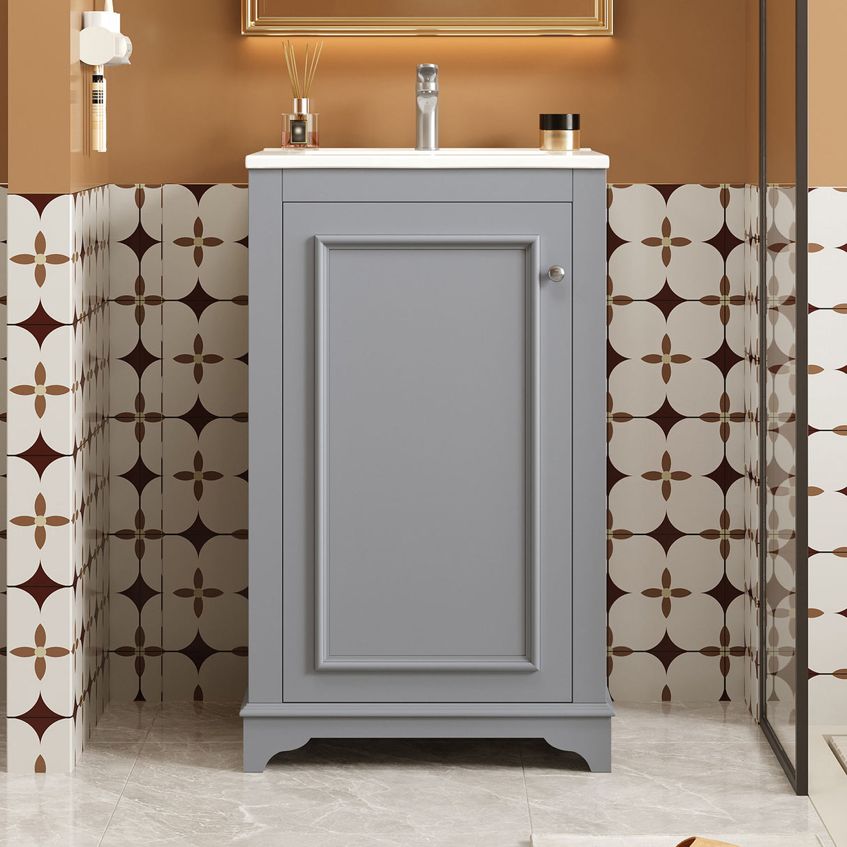 Bathroom Vanity With Sink, Freestanding Single Cabinet Set, Soft Close Door, Adjustable Shelf