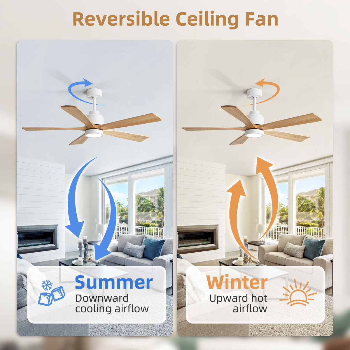 52" Ceiling Fan With Remote Control, Dimmable 3 Color Temperature LED Light, Quiet Reversible DC Motor