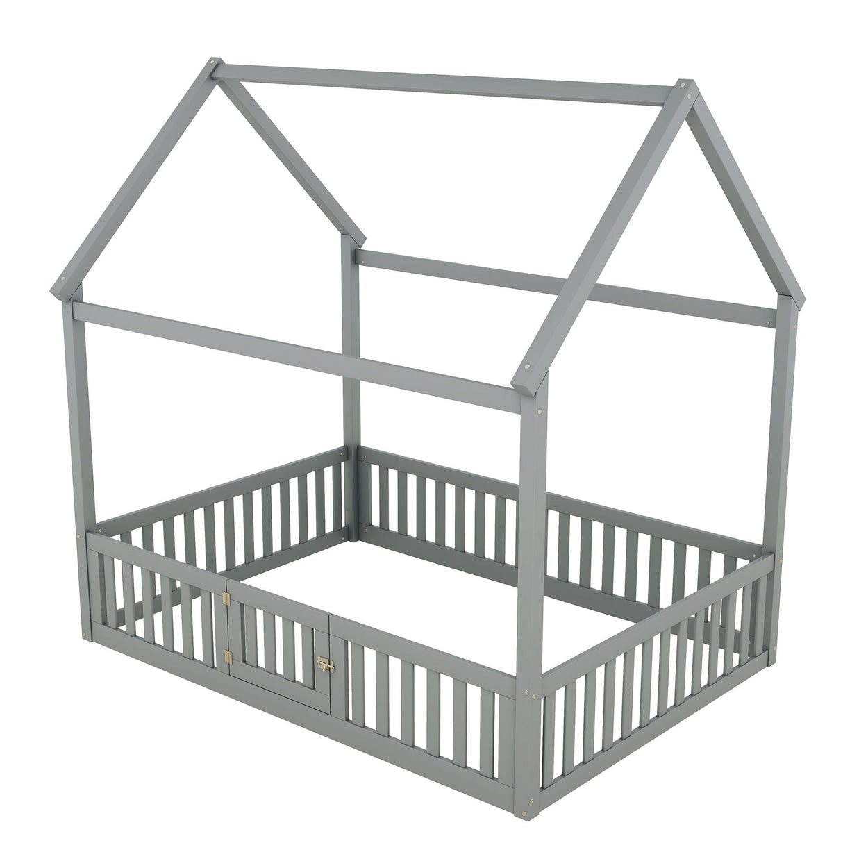 Wood House Bed With Fence And Door