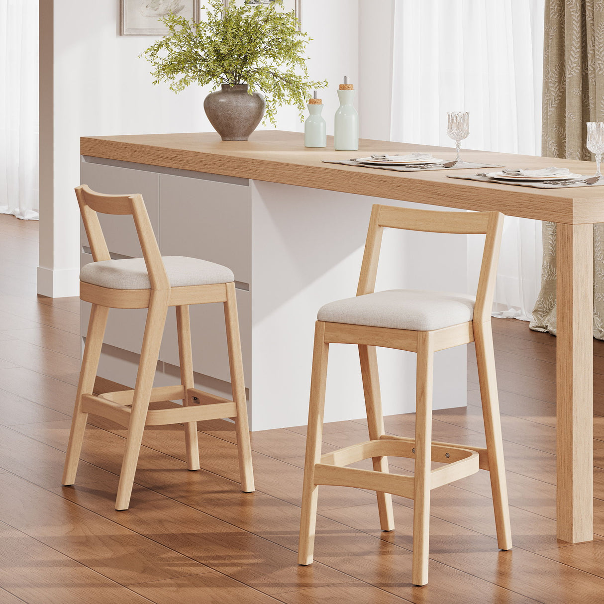 Jasper - Indoor Barstool With Upholstery (Set of 2) - Beige / Natural