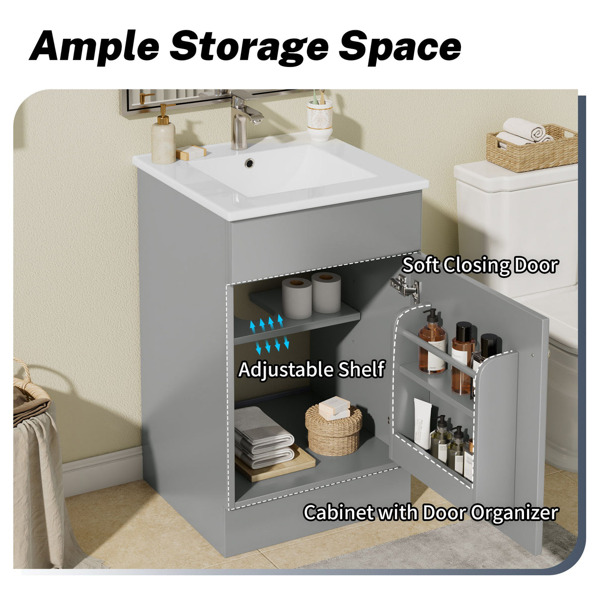 Bathroom Vanity With Sink, Cabinet With Adjustable Shelf