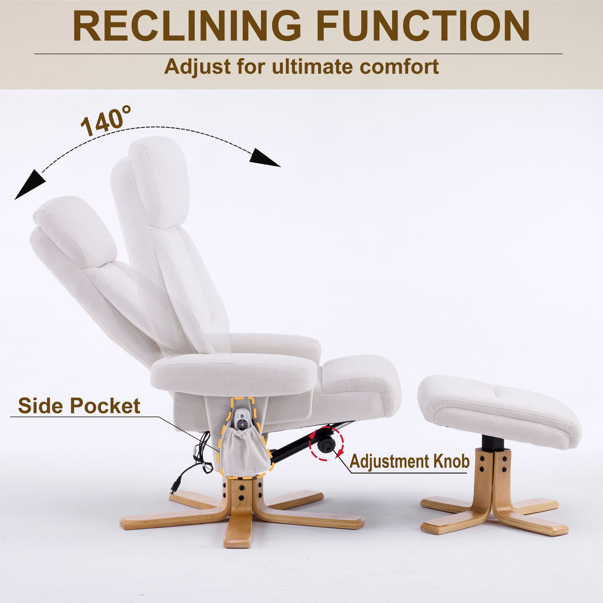 Upholstered Heated Massage 360° Swivel Accent Chair With Ottoman