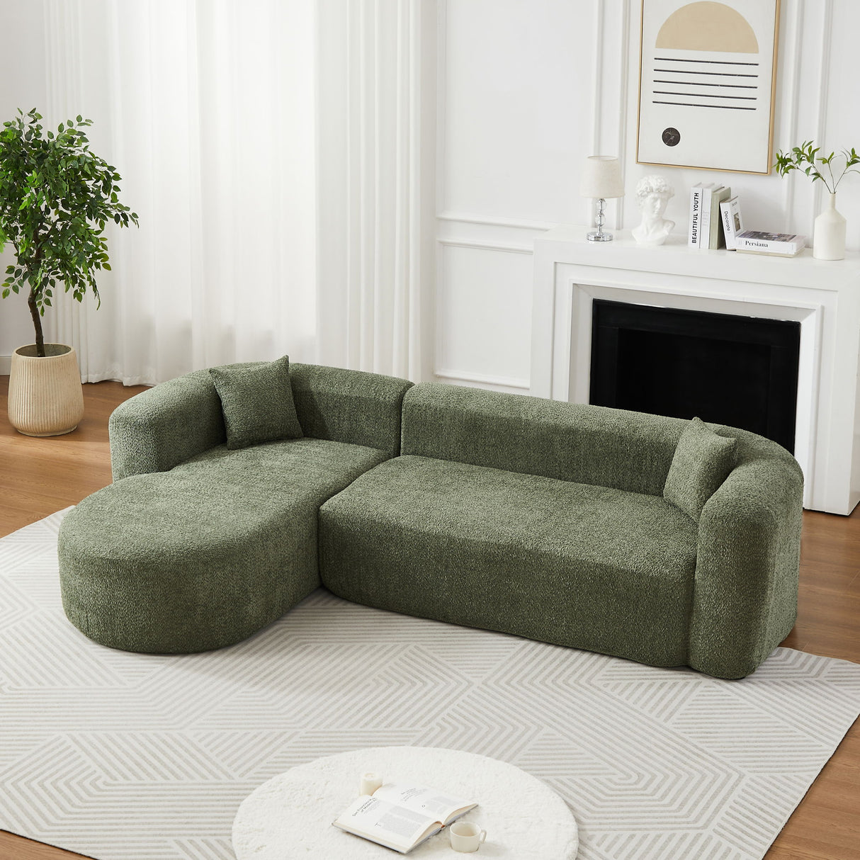 L - Shape Boneless Cloud Couch With 2 Throw Pillows For Living Room