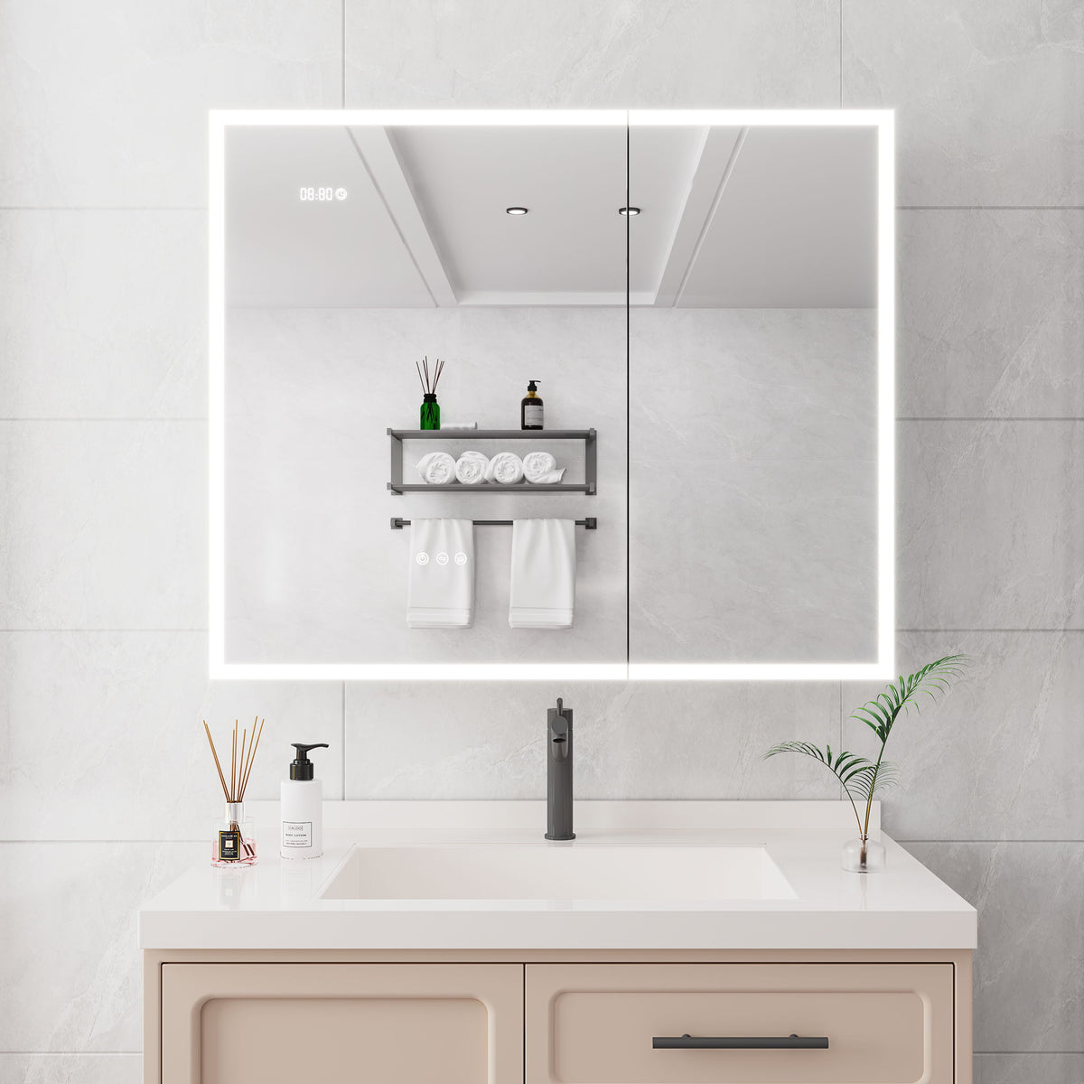 Bathroom Medicine Cabinet With Lights, LED Medicine Cabinet With Mirror, Lighted Medicine Cabinet With Defogger