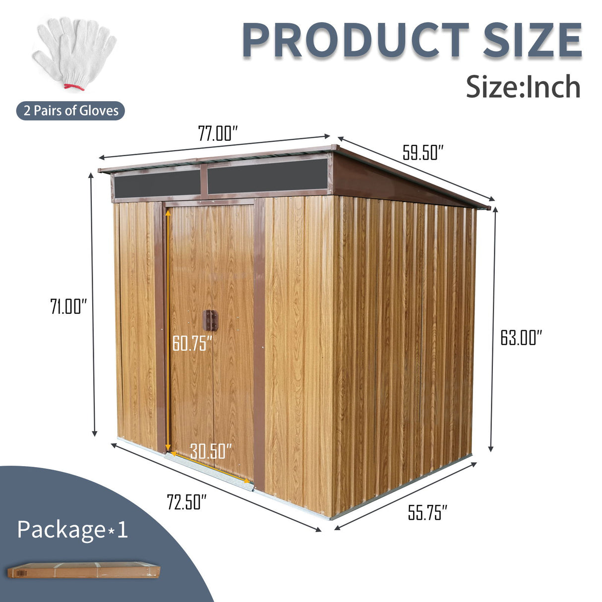 Outdoor Metal Storage Shed Garden Building with Sliding Doors and Foundation