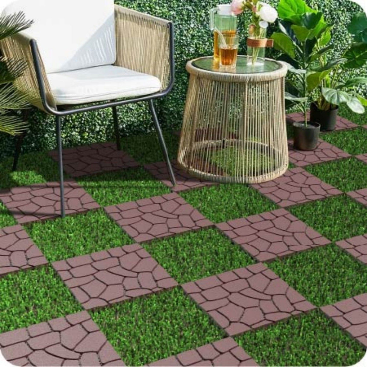 Stone Texture Interlocking Patio Deck Tiles, 44 Pieces