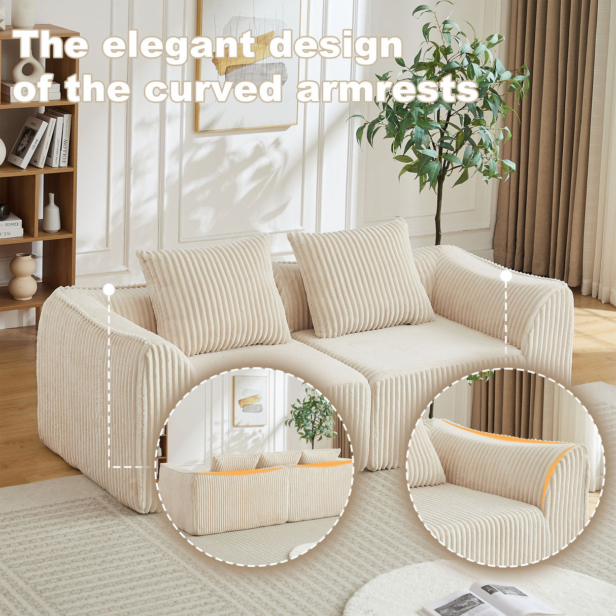 Minimalist Sofa With Curved Lines And Horn Shaped Throw Pillows