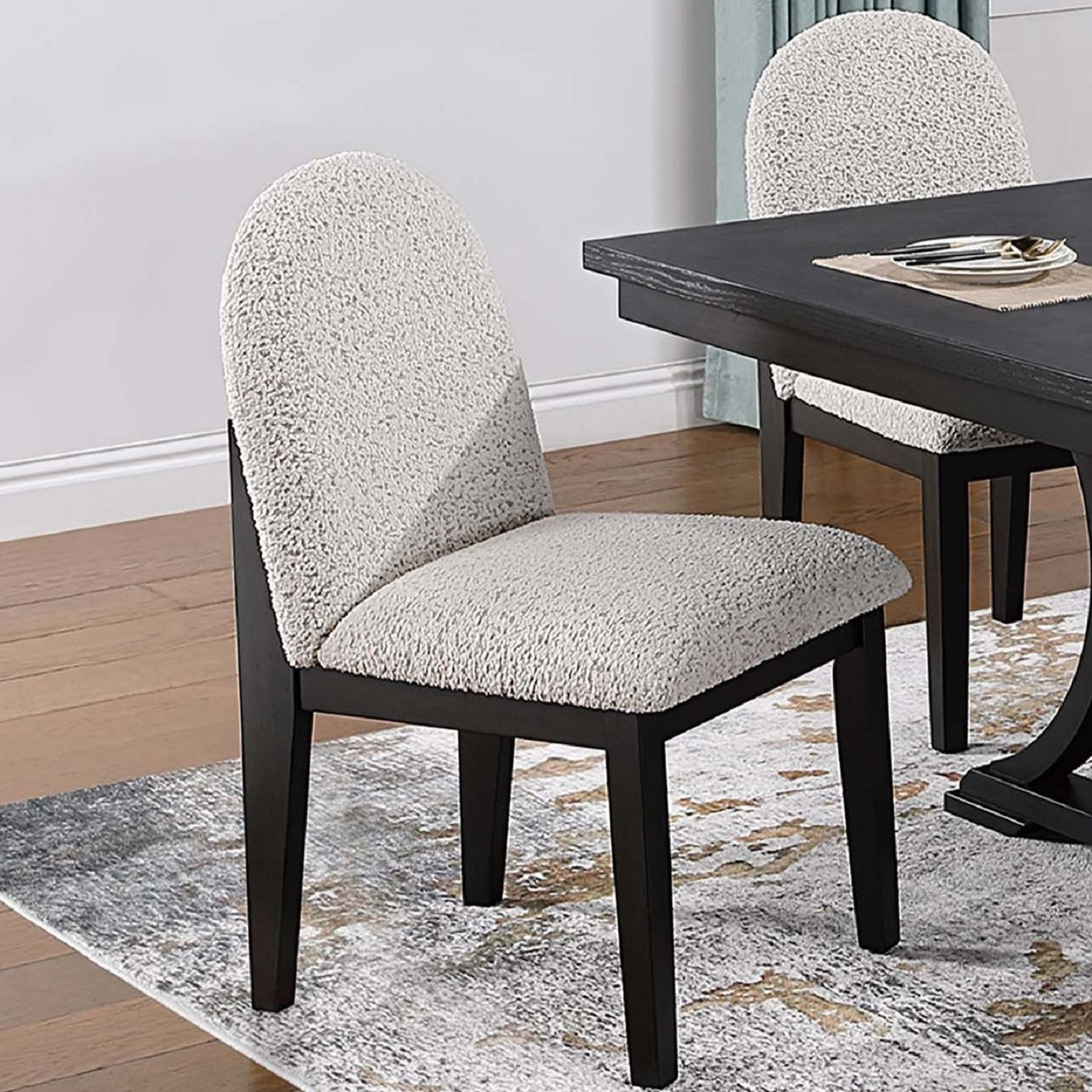 7 Piece Dining Set, Table And 6 Side Chairs, Table With Trestle Base - Black / Charcoal / White