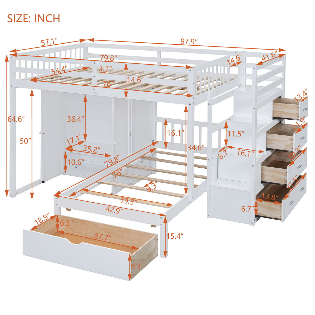 Bunk Bed With Wardrobe, Drawers