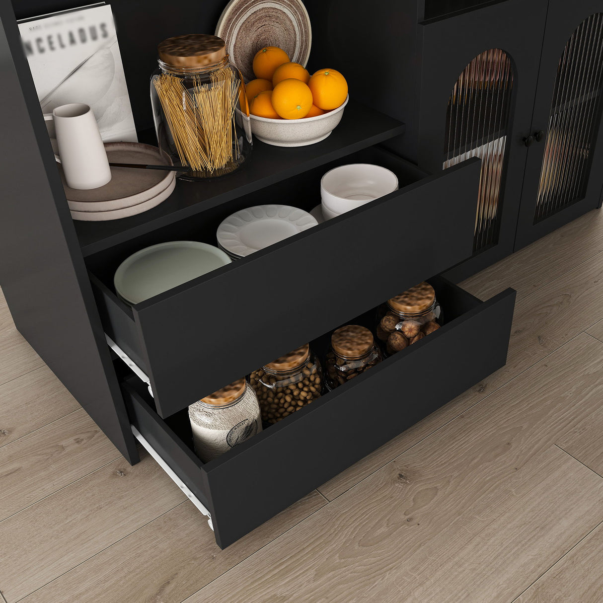 Kitchen Island With Extendable & Rotating Table
