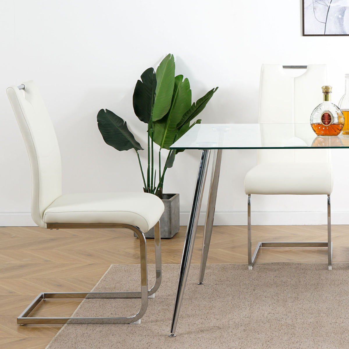 Modern Dining Chairs With Padded Seat And Metal Legs