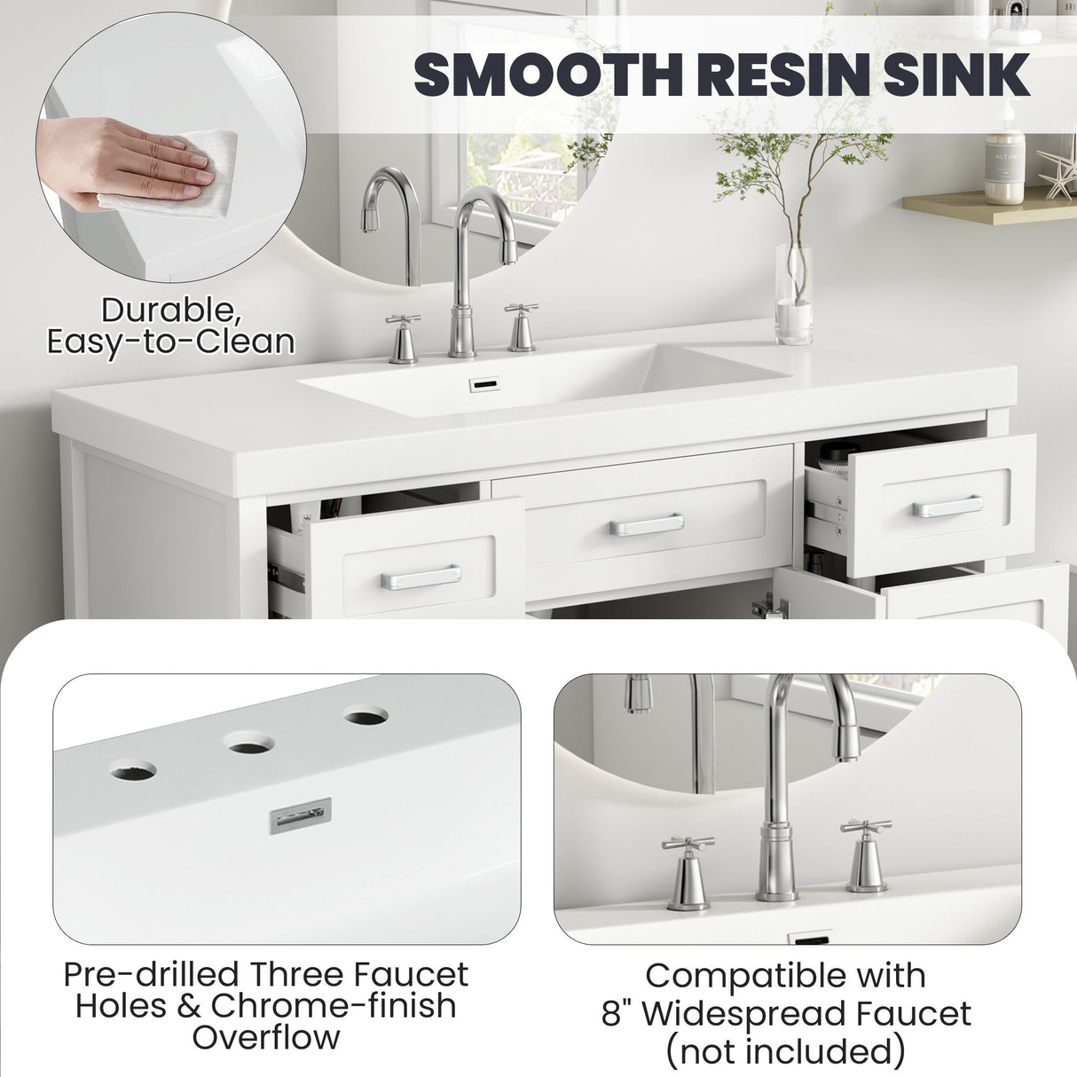 Bathroom Vanity With Sink, 2 Doors 8 Drawers, Soft Close System, Classic Design