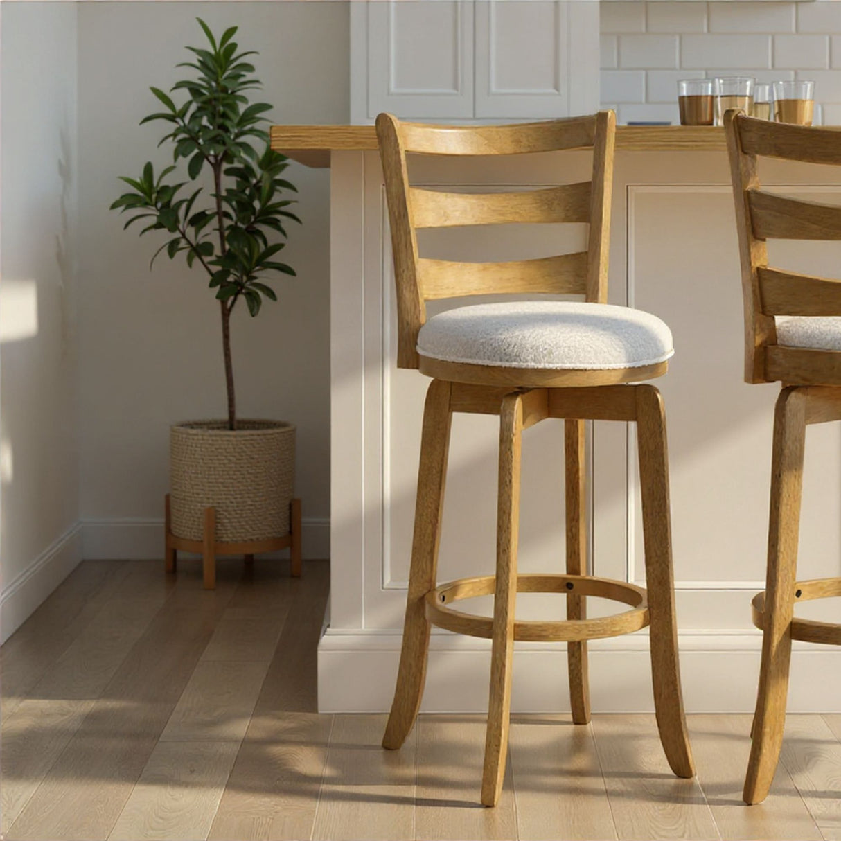 Melindra - Modern Farmhouse Swivel Wood Bar Height Kitchen Bar Stool