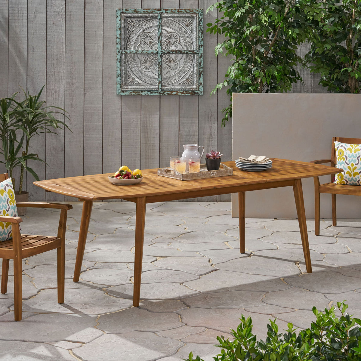 Placidity - Outdoor Expandable Dining Table With Slatted Tabletop And Tapered Legs