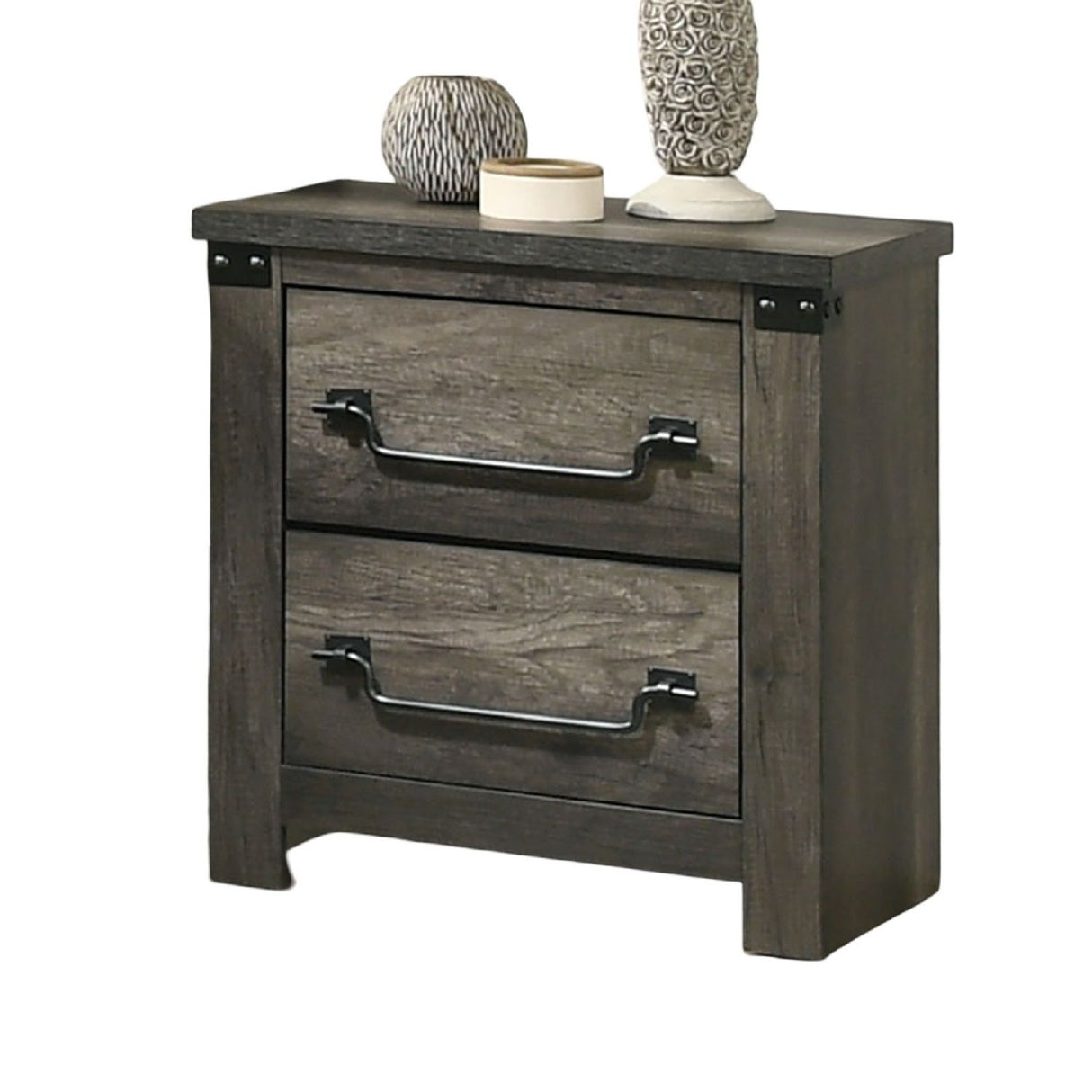 Nightstand, 2 Drawer Storage - Gray