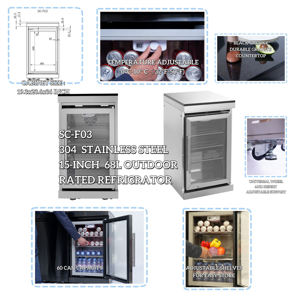 6 Burner 85, 000 Btu Deluxe Gas Outdoor Kitchen Island Grill With Wine Cooler Refrigerator, Rotisserie, Storage Cabinets & Drawers - Silver