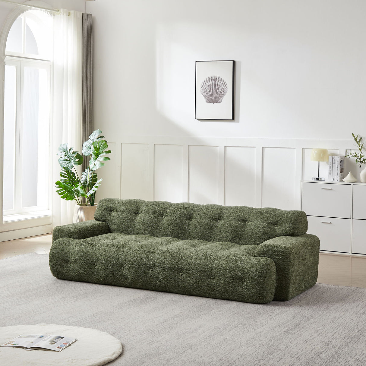 Cloud Series Minimalist Button Tufted Square Arm 3 Seater Sofa