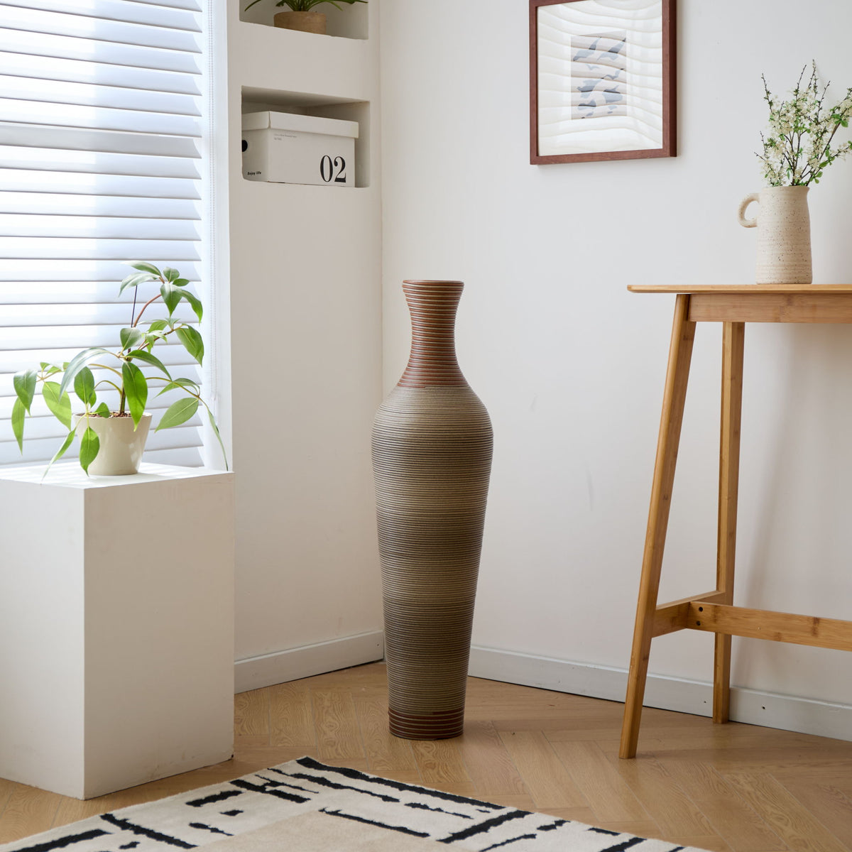 Tall Vase - Brown Decorative Floor Vase, Classic Neat Floor Vase Tall Freestanding Flower Holder, Artificial Rattan Vase, Floor Vase, Flower Holder For Home Decor - Gray