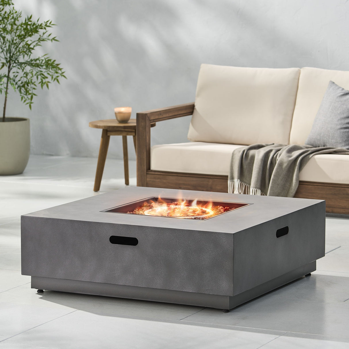 Modern Square Fire Pit Table Outdoor Heater Iron 50000 BTU 39x13in