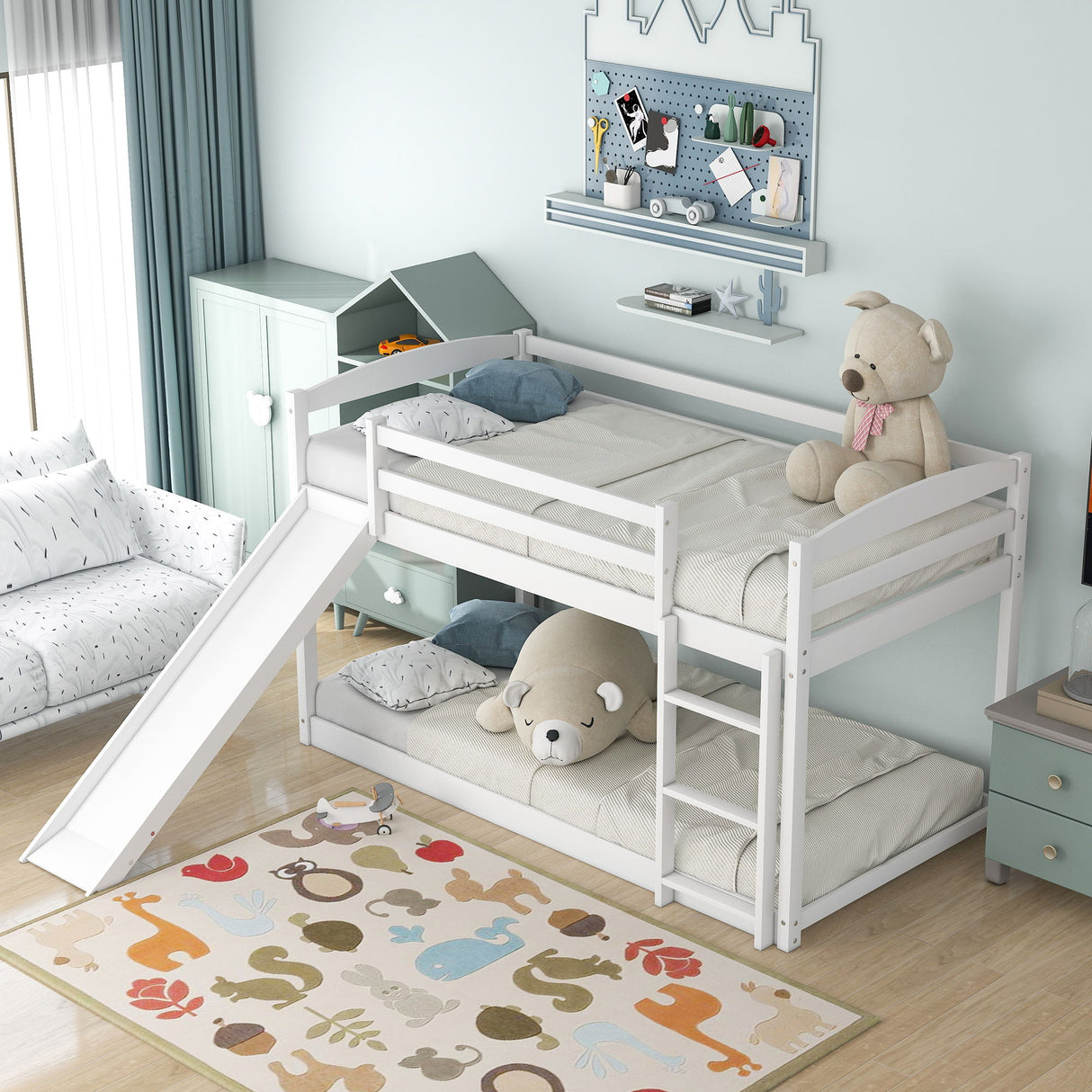Durable Bunk Bed With Convertible Slide And Ladder
