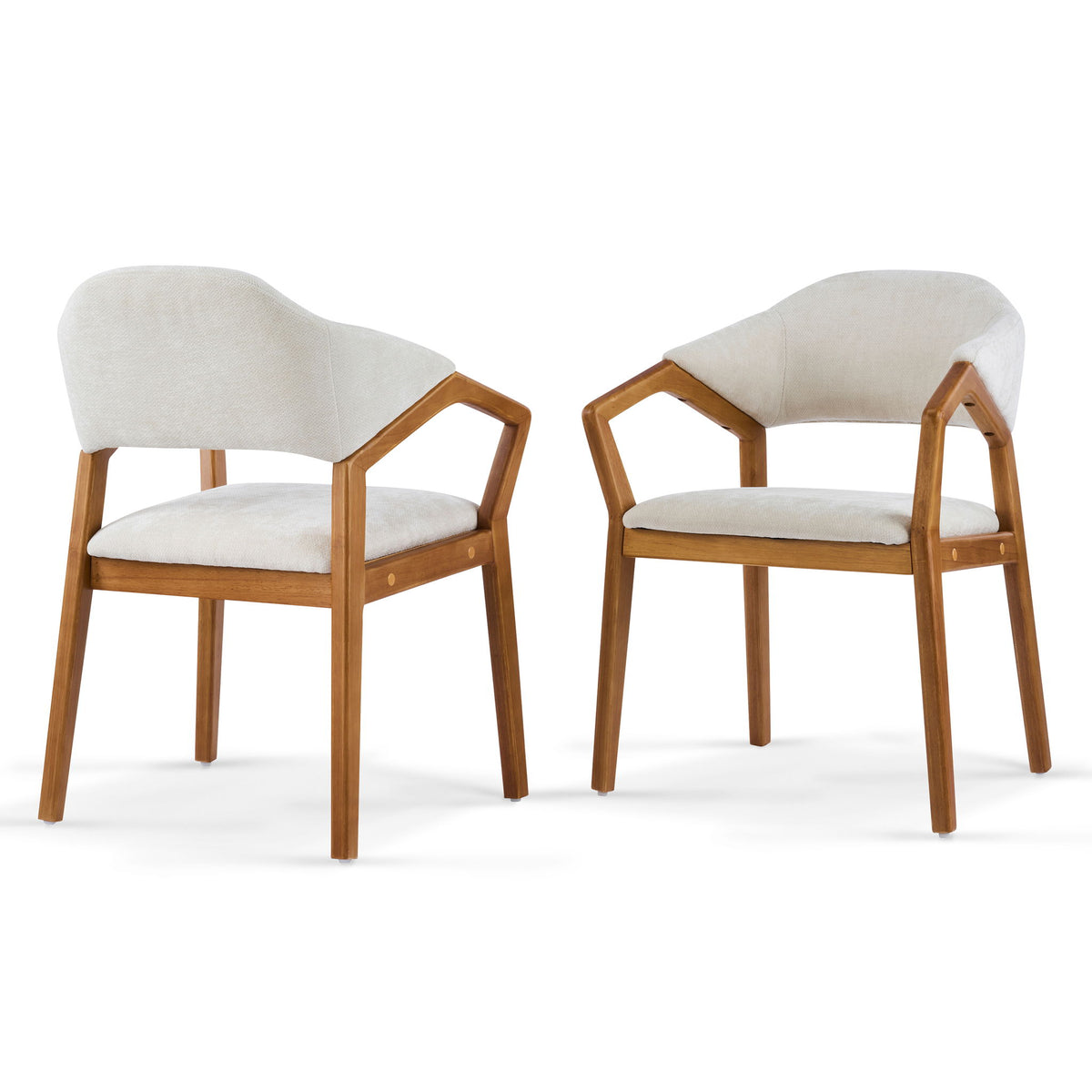 Indoor Upholstered Dining Armchair (Set of 2) - Beige / Teak