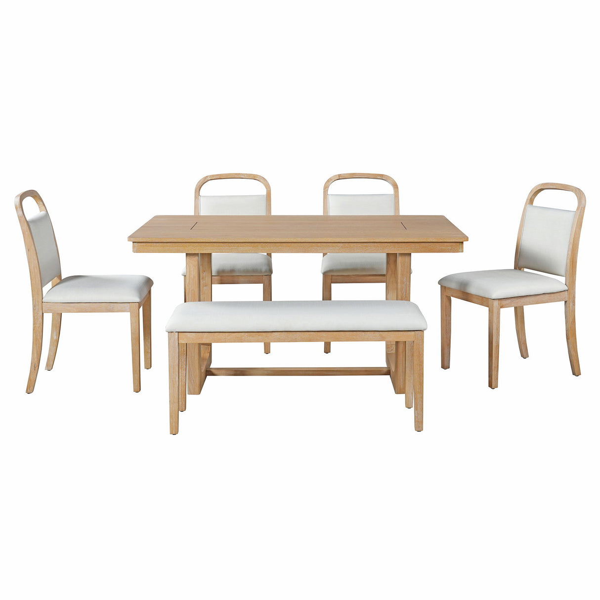Farmhouse Dining Set With 4 Upholstered Chairs & 1 Bench