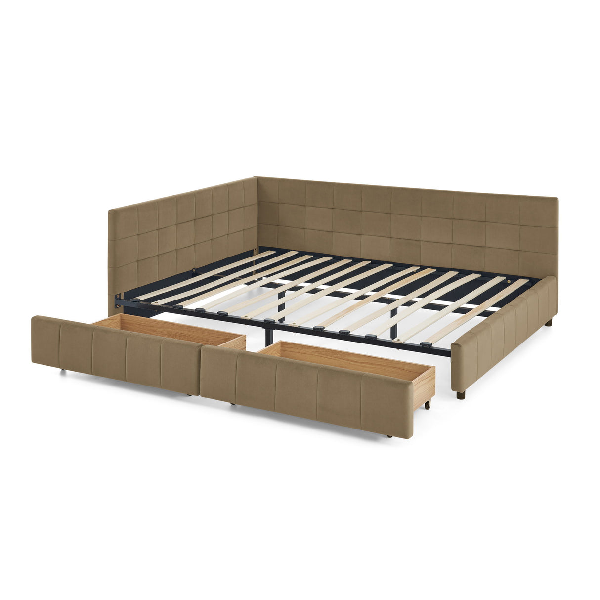 Storage Upholstered Tufted Bed Frame With Backrest And Armrests