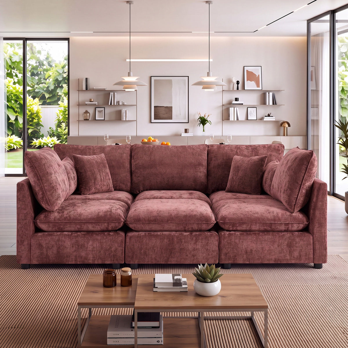 Modern Sectional Sofa U-Shaped With Movable Ottoman Storage Armrests And USB Ports