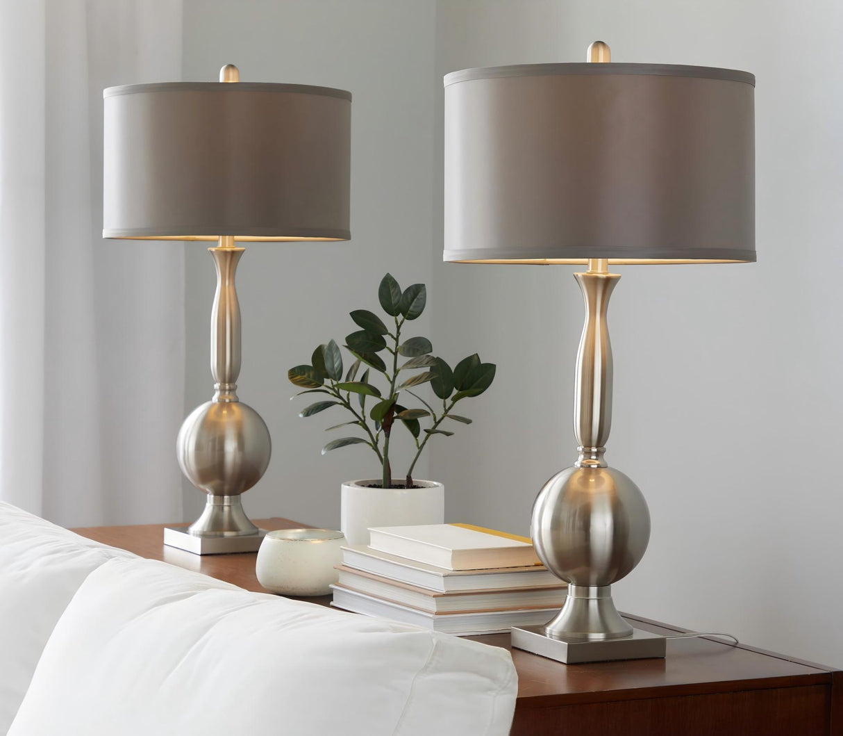 Joan - Contemporary Table Lamp (Set of 2) - Brushed Nickel