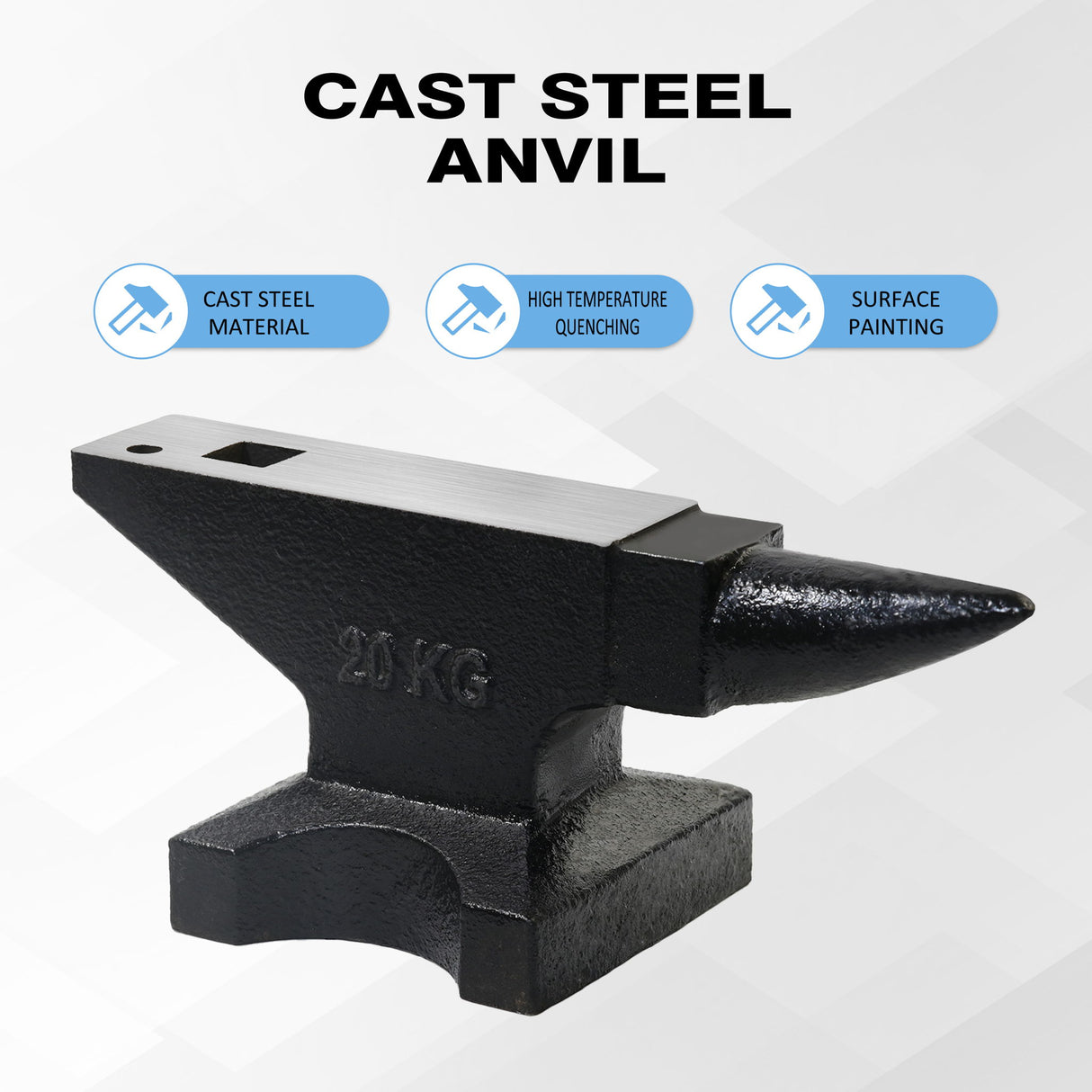 44 Lbs High Hardness Rugged Round Horn Anvil Blacksmith - Black