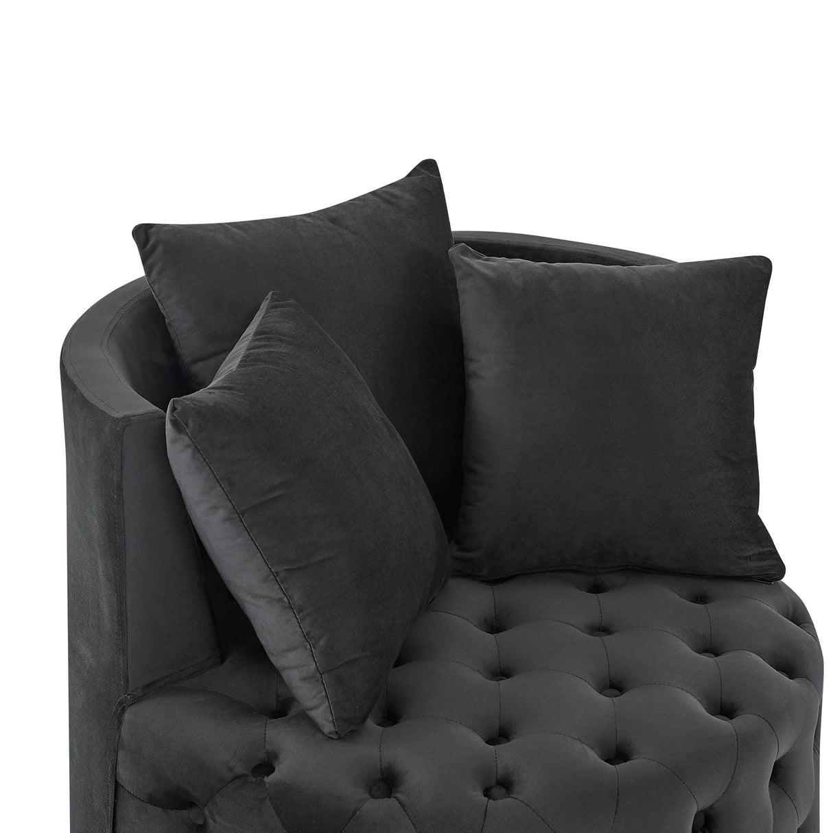 Modern Velvet Upholstered Swivel Chair With Button Tufted Design Movable Wheels 3 Pillows - Black