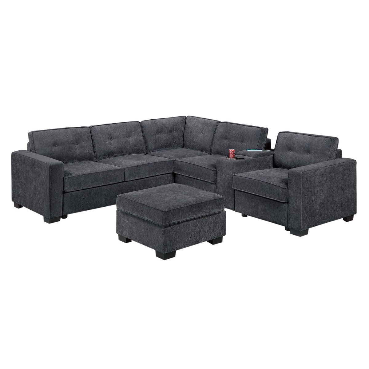 Sectional Set With Reversible Loveseat, USB Console, Corner Wedge & Ottoman