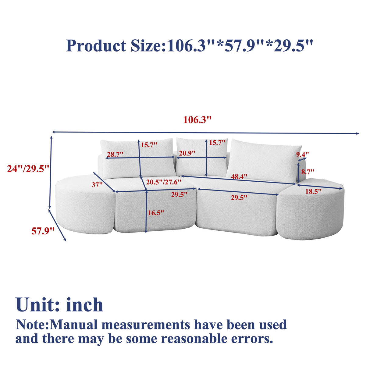 V - Shaped Modular Sofa Set With 3 Pillow
