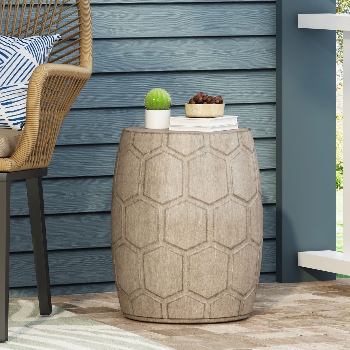 Outdoor Lightweight Concrete Side Table - Natural