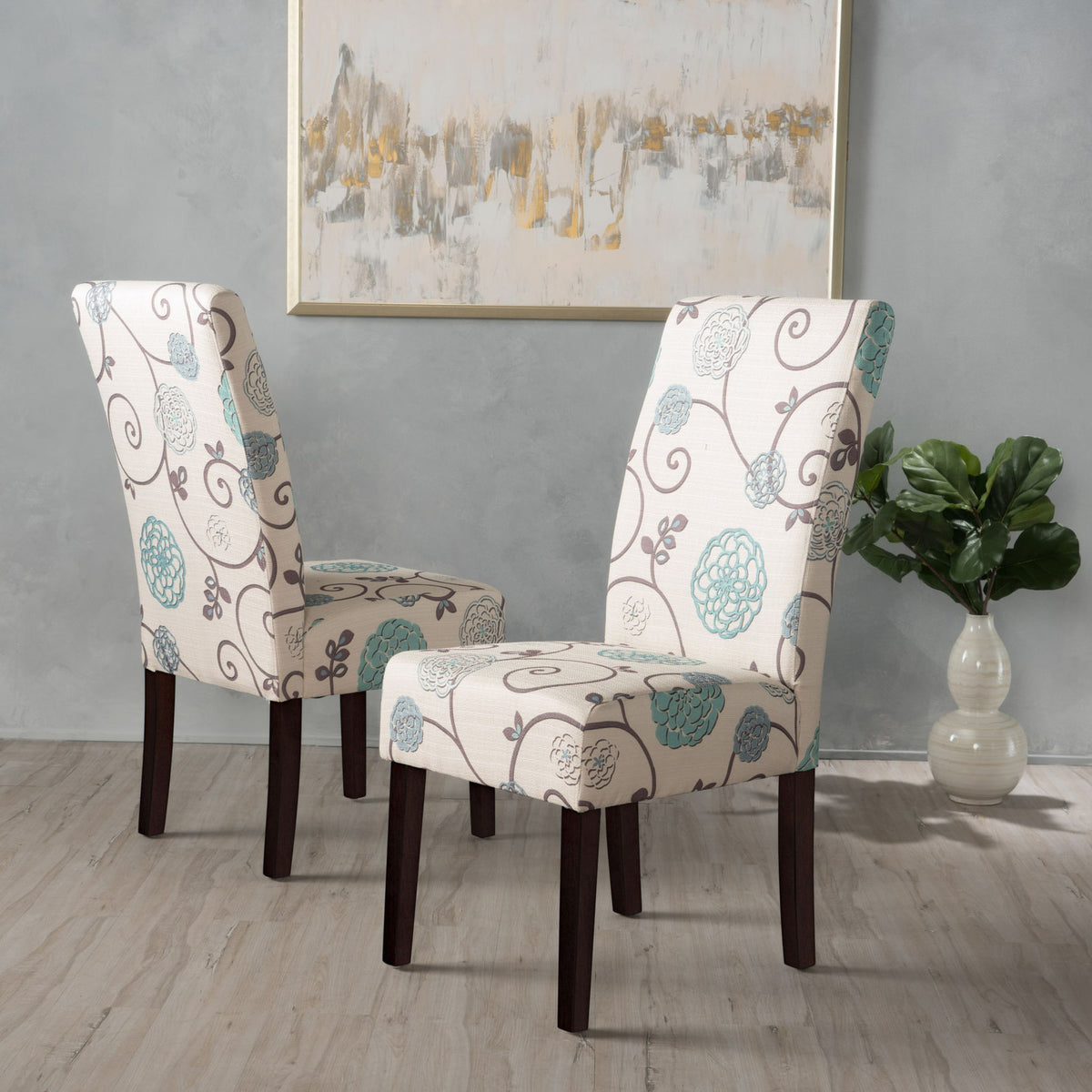 Contemporary Dining Chair Set With Rubberwood Legs - White / Blue