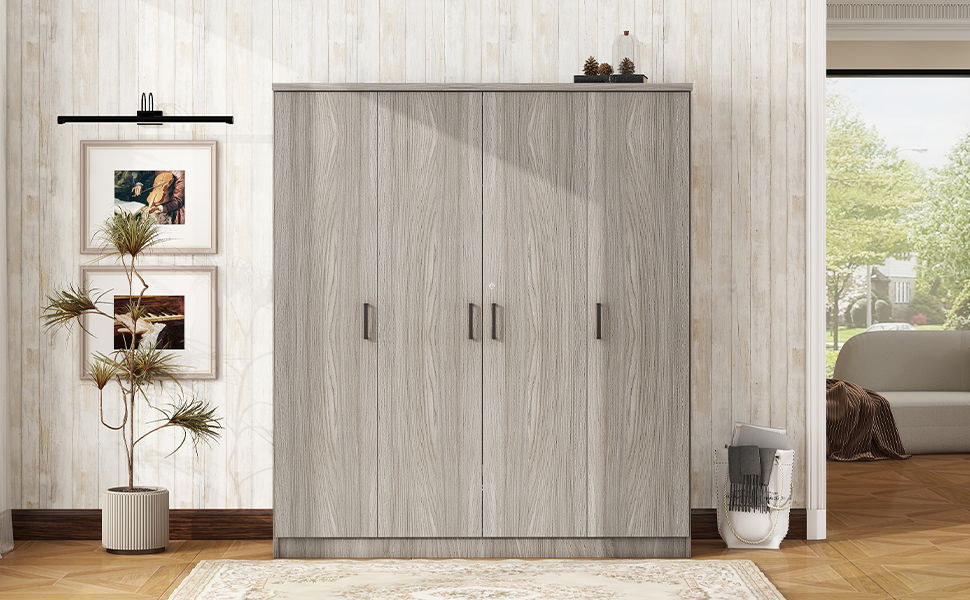 4 Door Wardrobe With 1 Drawer - Gray