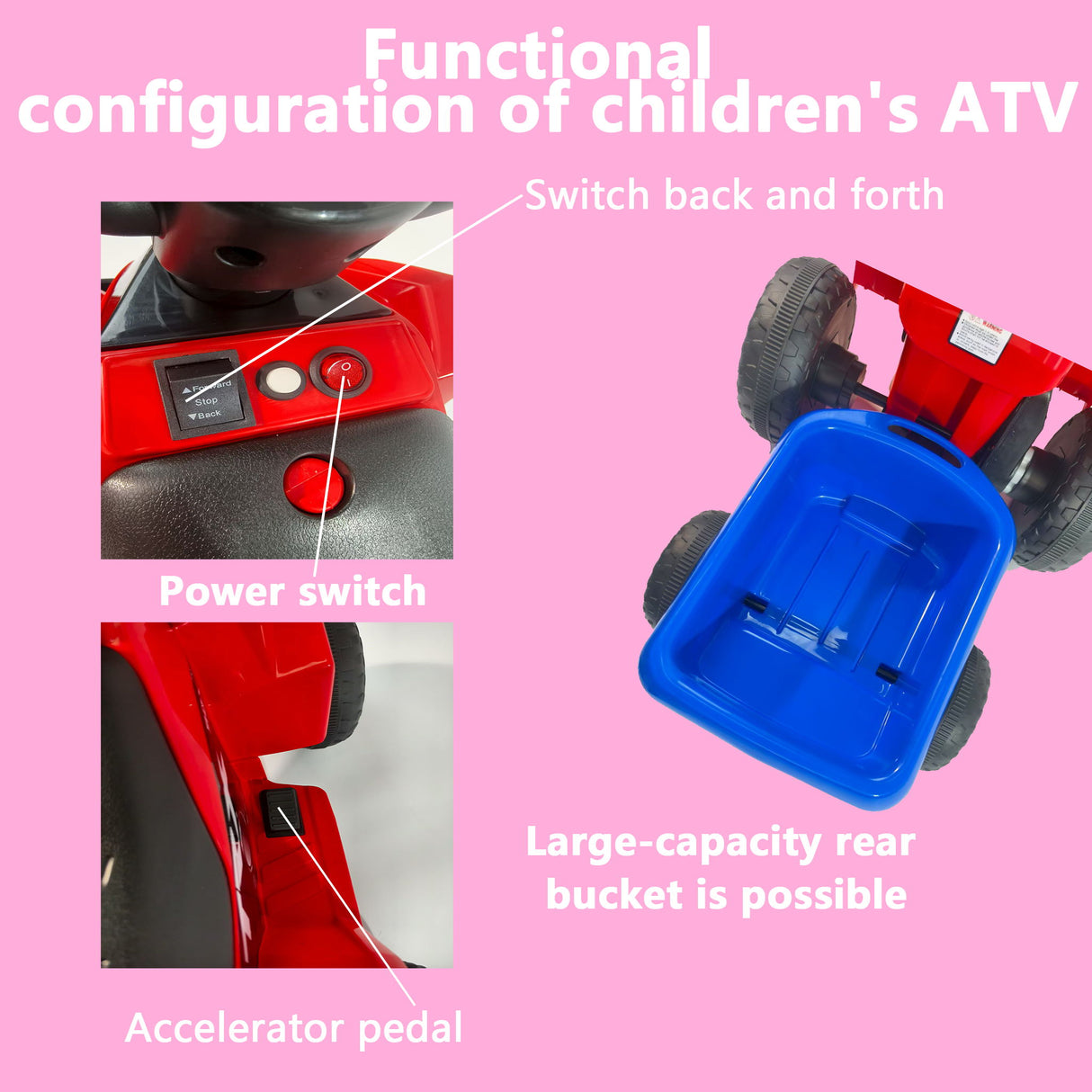 6V Kids Electric ATV With Headlights, Mp3, USB & Volume Control, 4 Wheel Ride-On Vehicle - Red