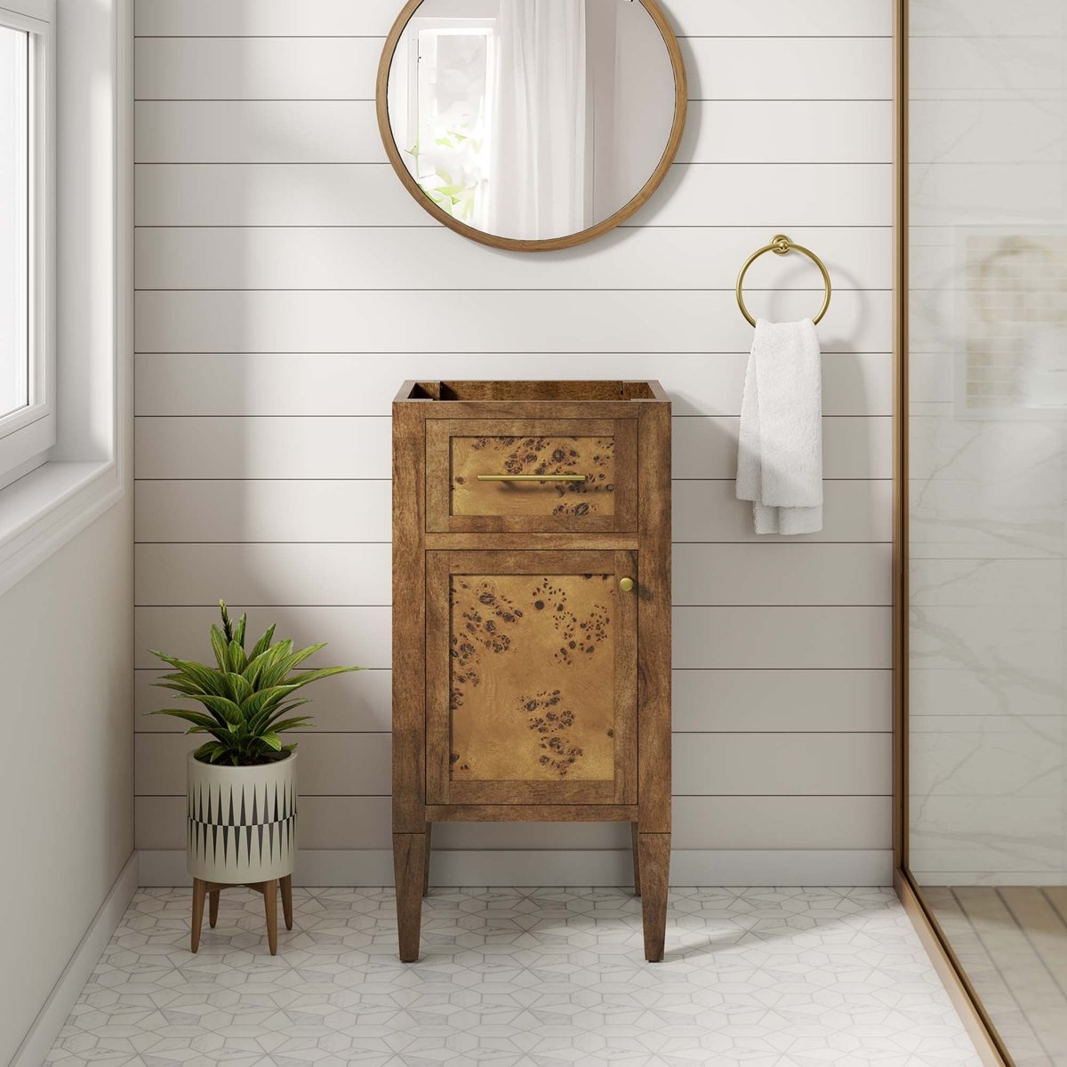 18" Brown Wood Bathroom Vanity Cabinet (Sink Basin Not Included) - Bathroom Fixtures - Alpine Outlets
