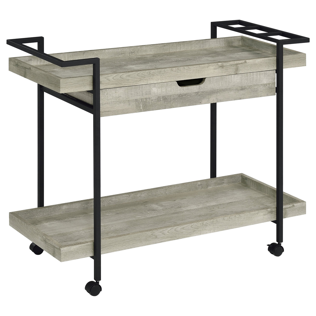 Ventura 1-Drawer Grey Driftwood Bar Cart with Casters