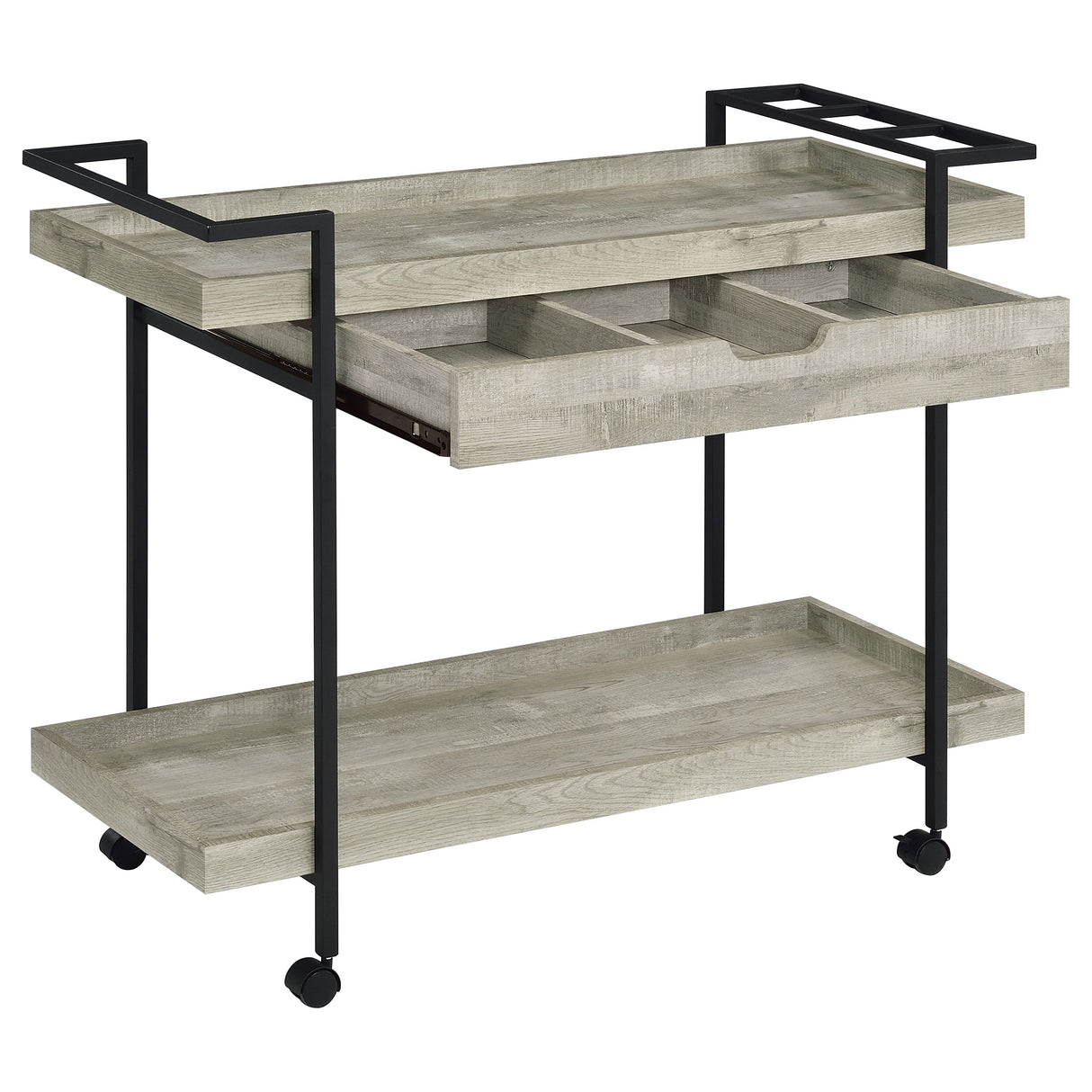 Ventura 1-Drawer Grey Driftwood Bar Cart with Casters