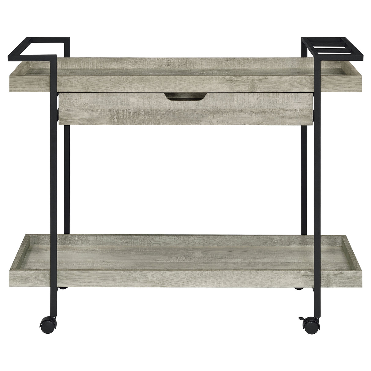 Ventura 1-Drawer Grey Driftwood Bar Cart with Casters