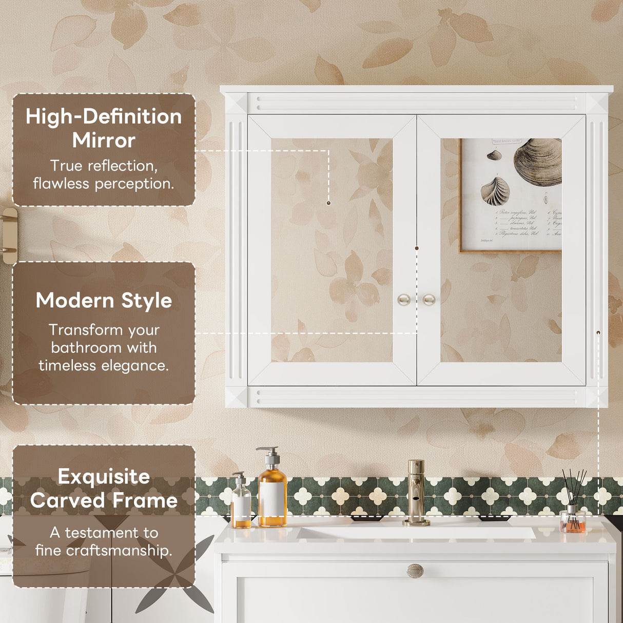 Wall-Mounted Medicine Cabinet With 2 Mirrors, Adjustable Shelves