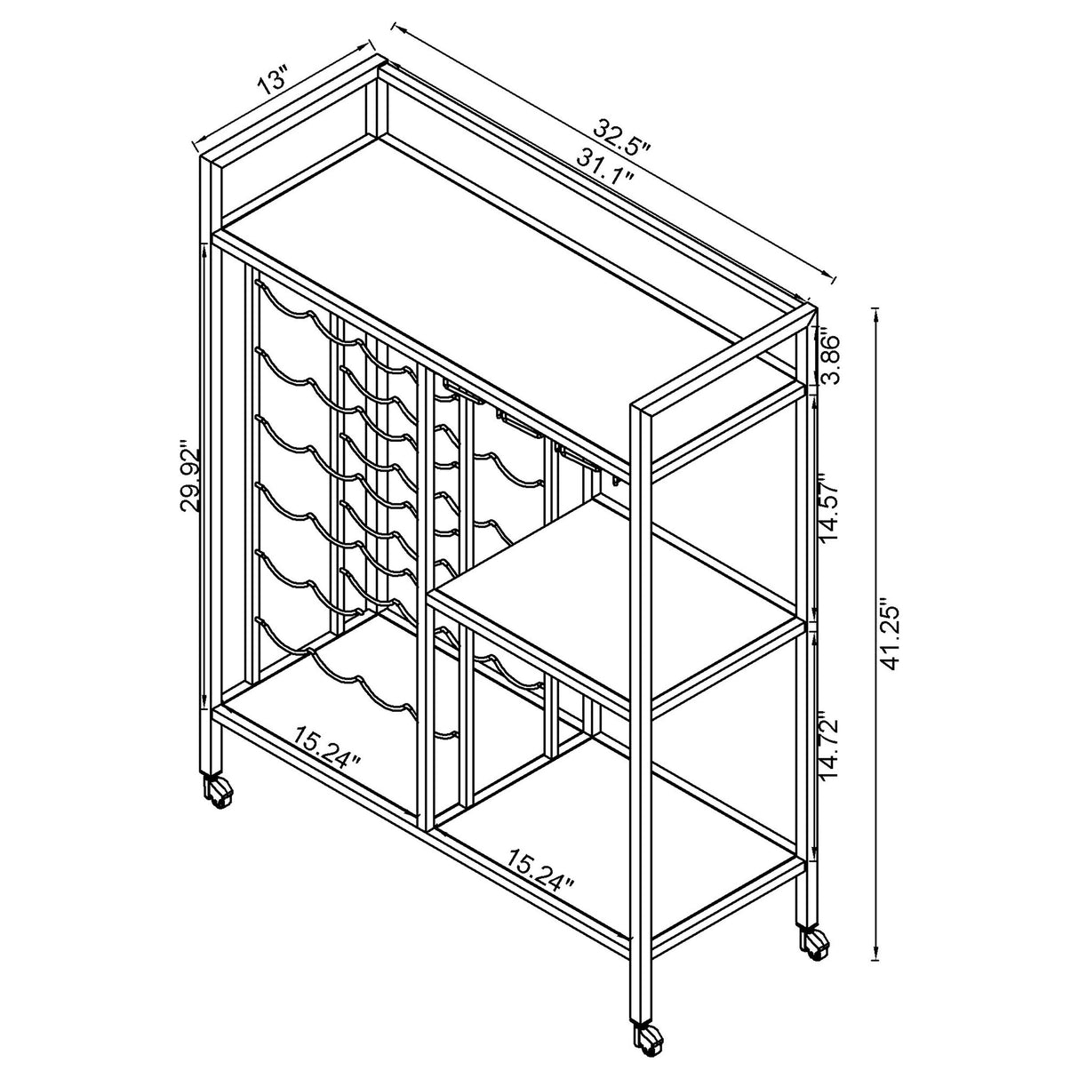 Derion 3-Tier Glass Shelf Bar Cart, Chrome