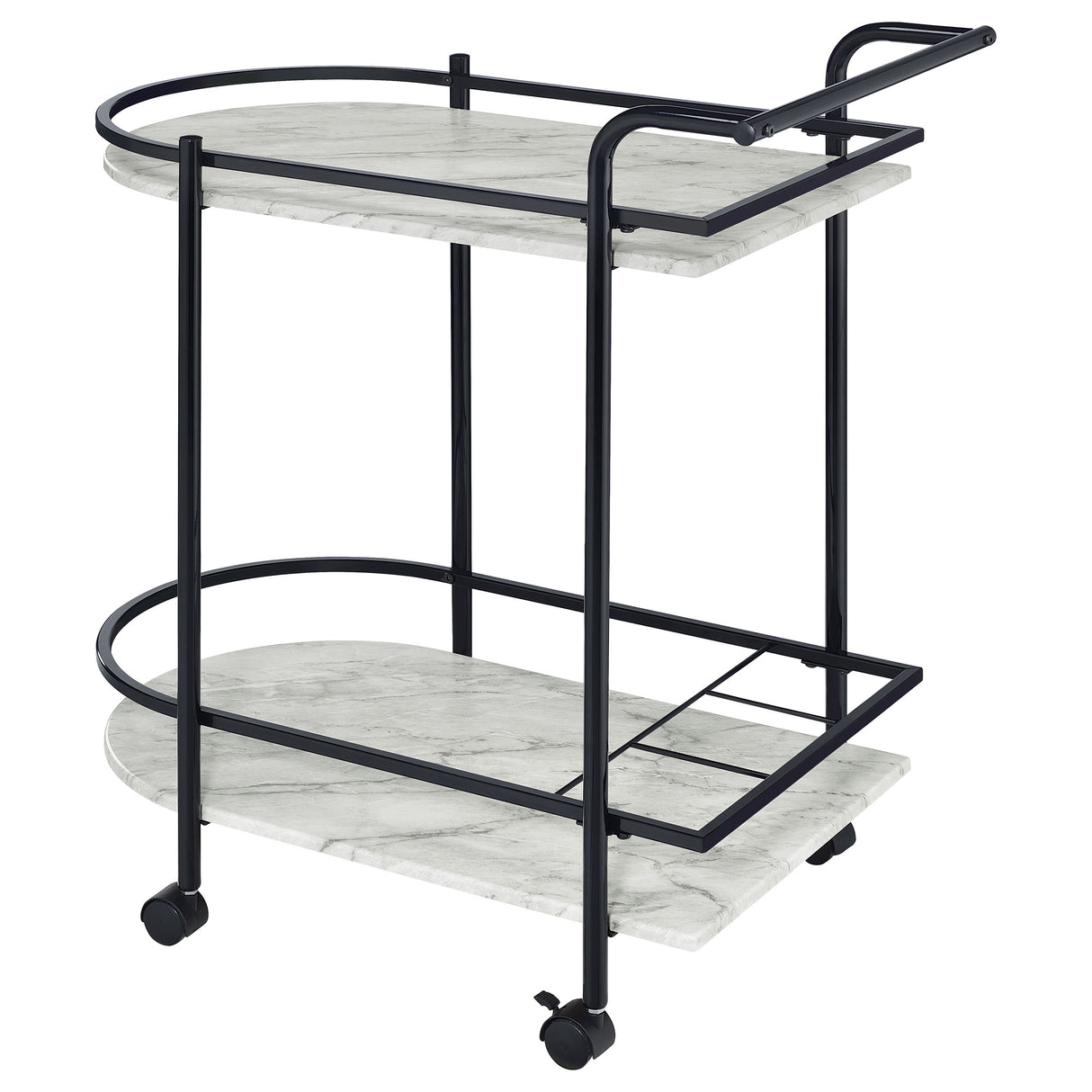 Desiree 2-Tier Faux Marble Bar Cart with Wine Rack - Black