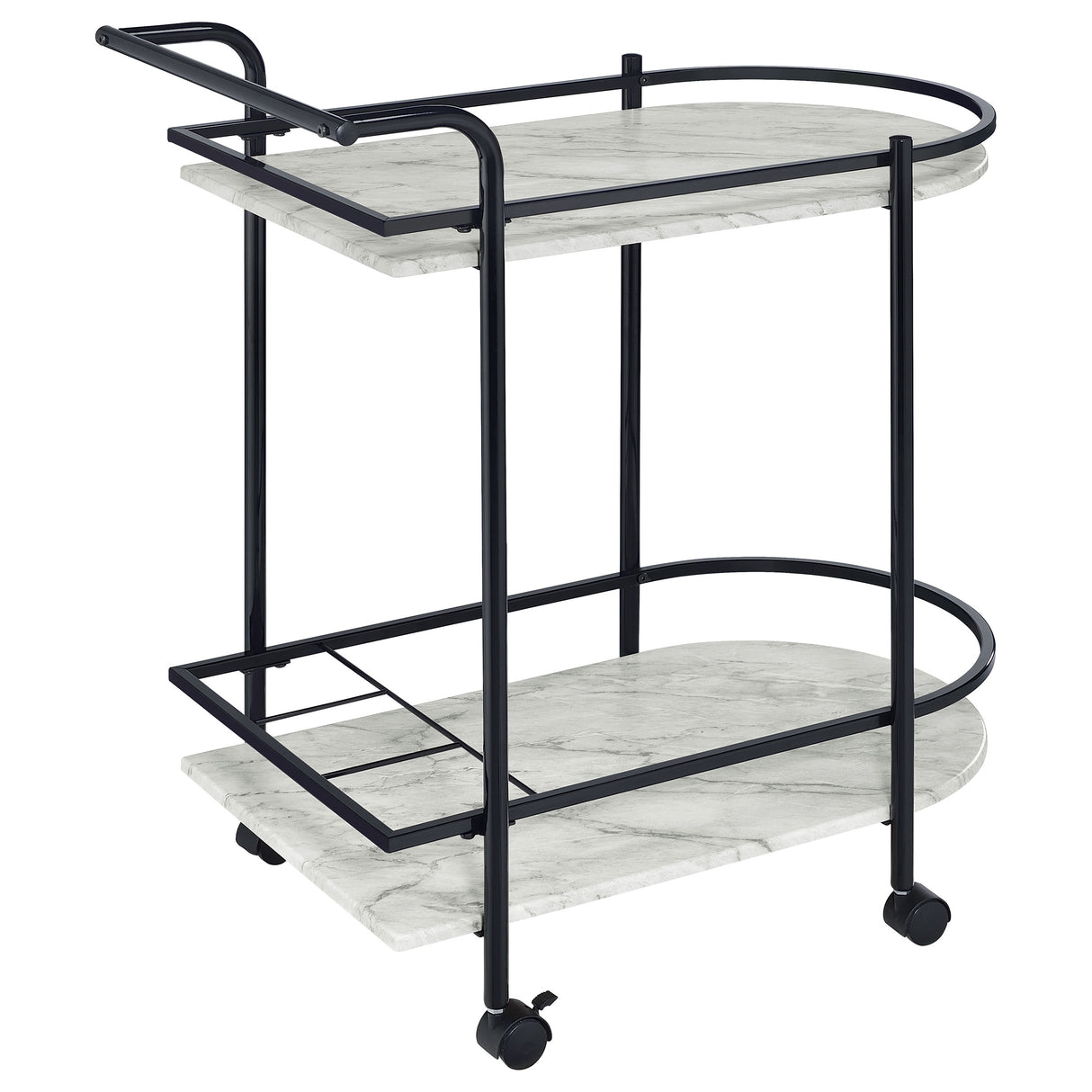Desiree 2-Tier Faux Marble Bar Cart with Wine Rack - Black