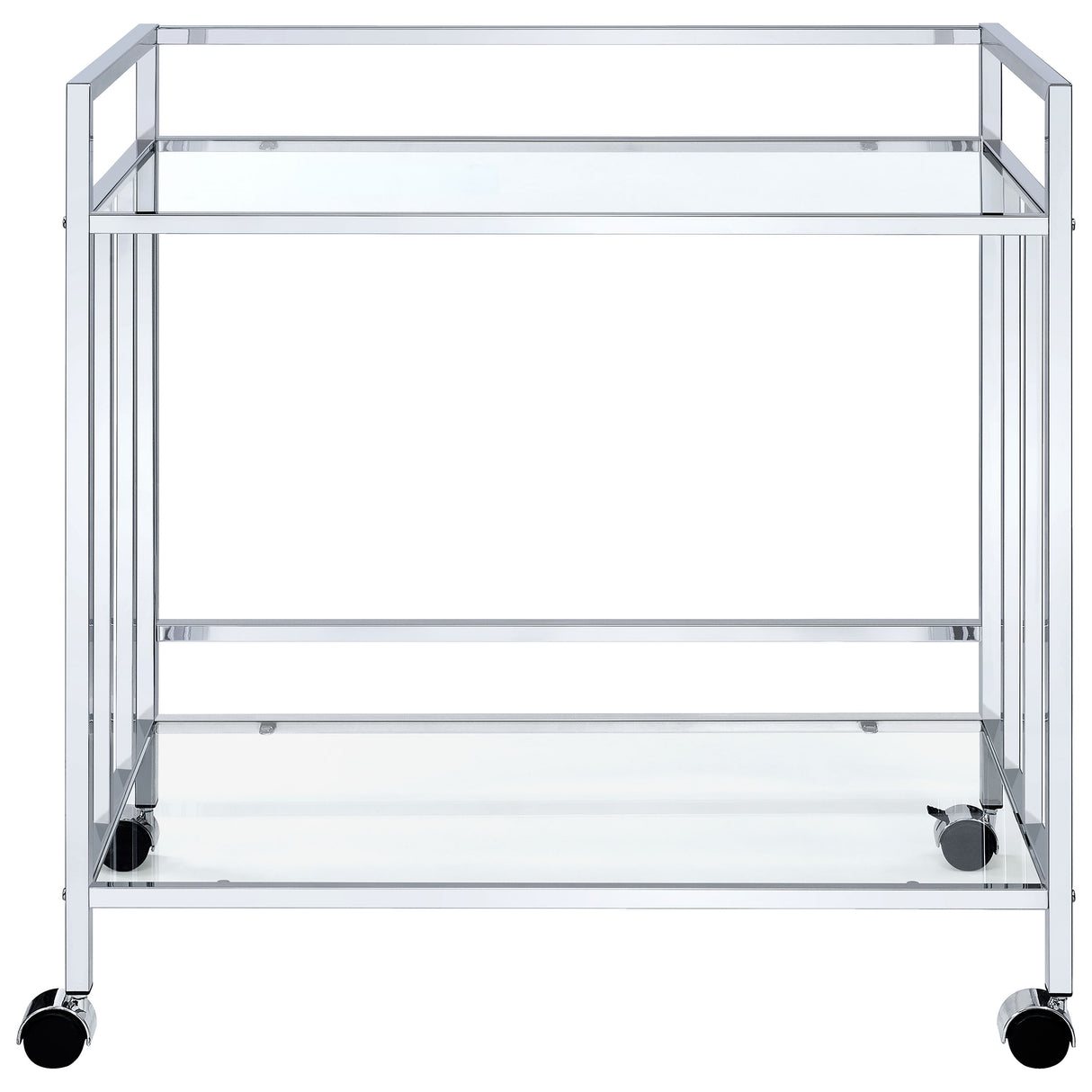 Cara 2-Tier Rectangular Glass Shelf Metal Bar Cart Chrome